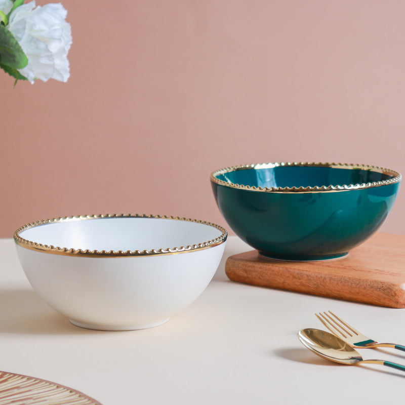 Gold Rim Salad Bowl 800 ml - Bowl, ceramic bowl, serving bowls, noodle bowl, salad bowls, bowl for snacks, large serving bowl | Bowls for dining table & home decor