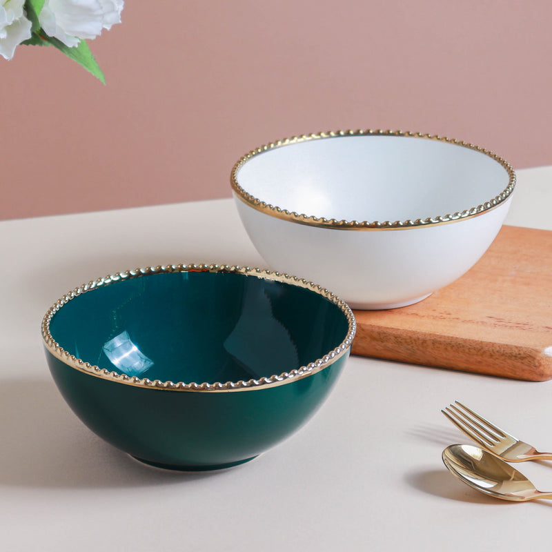 Gold Rim Salad Bowl 800 ml - Bowl, ceramic bowl, serving bowls, noodle bowl, salad bowls, bowl for snacks, large serving bowl | Bowls for dining table & home decor