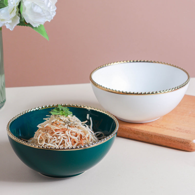 Gold Rim Salad Bowl 800 ml - Bowl, ceramic bowl, serving bowls, noodle bowl, salad bowls, bowl for snacks, large serving bowl | Bowls for dining table & home decor