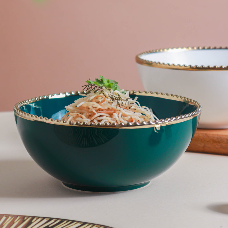 Gold Rim Salad Bowl 800 ml - Bowl, ceramic bowl, serving bowls, noodle bowl, salad bowls, bowl for snacks, large serving bowl | Bowls for dining table & home decor