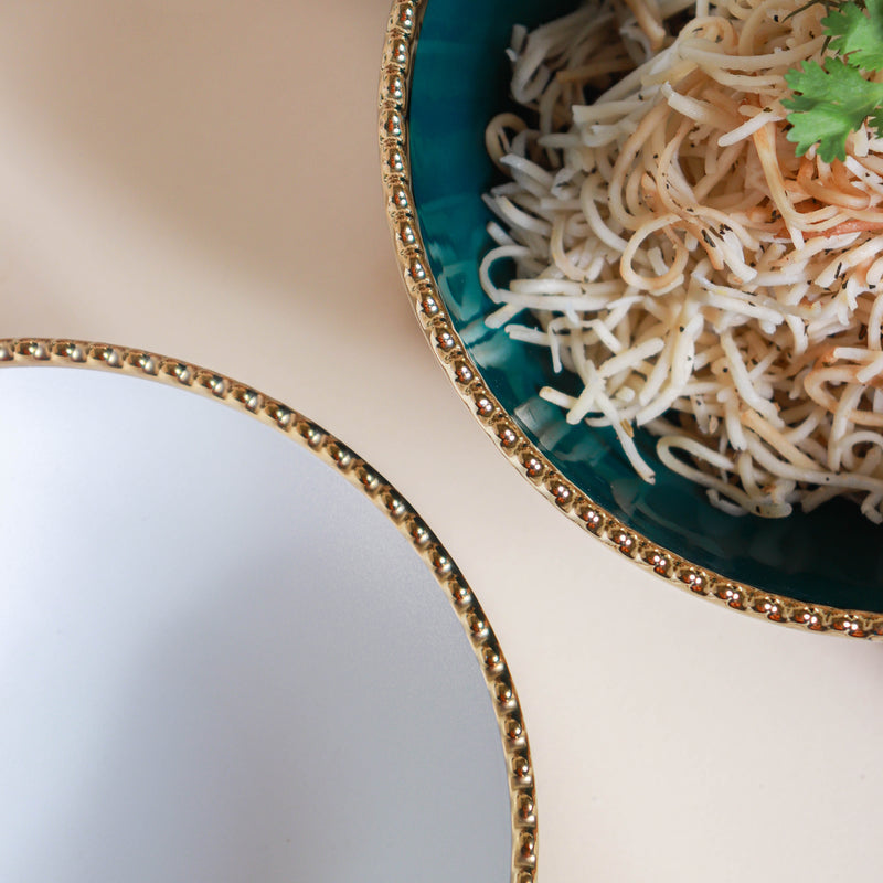 Gold Rim Salad Bowl 800 ml - Bowl, ceramic bowl, serving bowls, noodle bowl, salad bowls, bowl for snacks, large serving bowl | Bowls for dining table & home decor