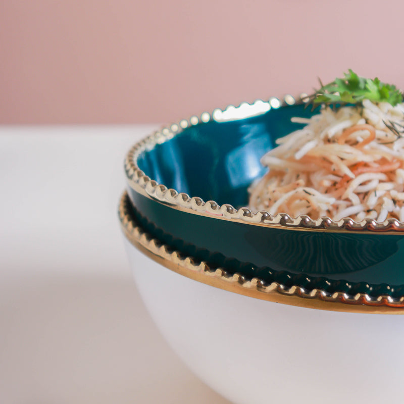 Gold Rim Salad Bowl 800 ml - Bowl, ceramic bowl, serving bowls, noodle bowl, salad bowls, bowl for snacks, large serving bowl | Bowls for dining table & home decor
