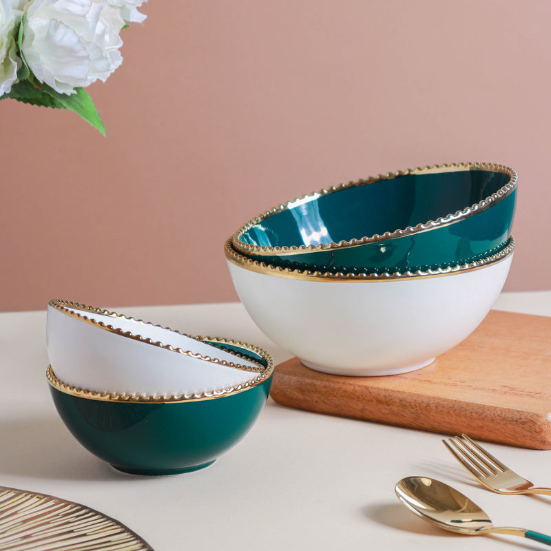 Gold Rim Salad Bowl 800 ml - Bowl, ceramic bowl, serving bowls, noodle bowl, salad bowls, bowl for snacks, large serving bowl | Bowls for dining table & home decor