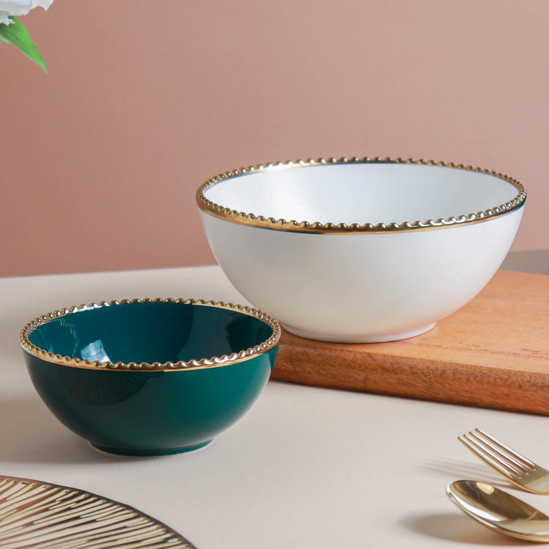 Gold Rim Salad Bowl 800 ml - Bowl, ceramic bowl, serving bowls, noodle bowl, salad bowls, bowl for snacks, large serving bowl | Bowls for dining table & home decor