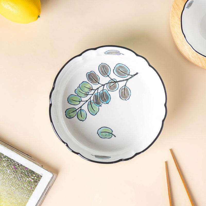 Green Aspen Leaves Serving Bowl 7.5 Inch - Bowl, ceramic bowl, serving bowls, noodle bowl, salad bowls, bowl for snacks, large serving bowl | Bowls for dining table & home decor
