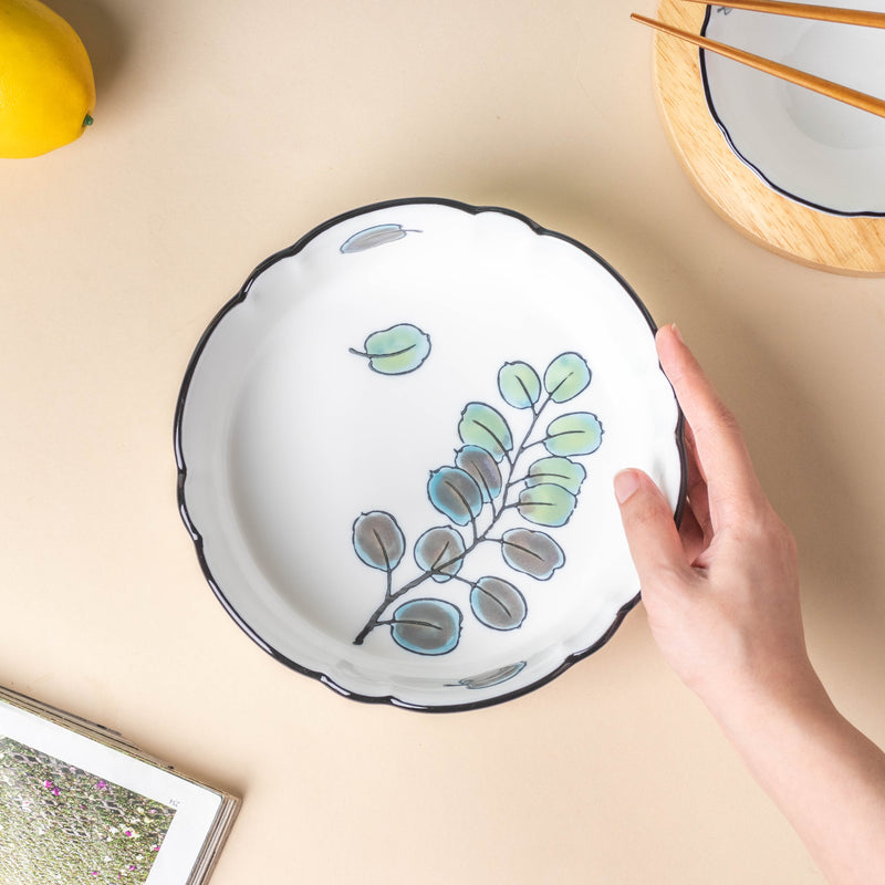 Green Aspen Leaves Serving Bowl 7.5 Inch - Bowl, ceramic bowl, serving bowls, noodle bowl, salad bowls, bowl for snacks, large serving bowl | Bowls for dining table & home decor
