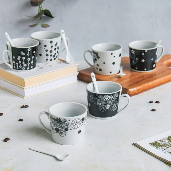Black and White Cup Set- Tea cup, coffee cup, cup for tea | Cups and Mugs for Office Table & Home Decoration