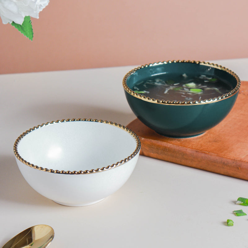 Snack Bowl With Gold Rim 300 ml - Bowl,ceramic bowl, snack bowls, curry bowl, popcorn bowls | Bowls for dining table & home decor