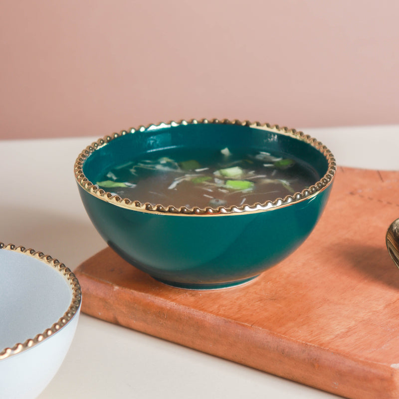 Snack Bowl With Gold Rim 300 ml - Bowl,ceramic bowl, snack bowls, curry bowl, popcorn bowls | Bowls for dining table & home decor