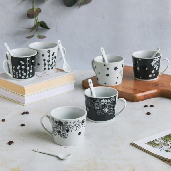 Black and White Cup Set- Tea cup, coffee cup, cup for tea | Cups and Mugs for Office Table & Home Decoration