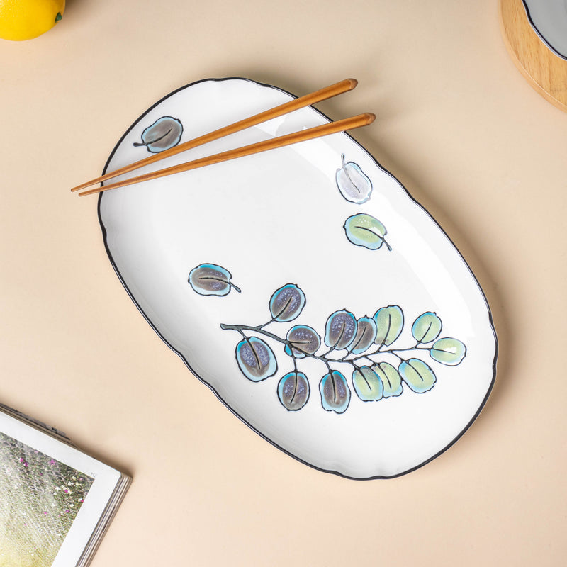 Aspen Leaves Long Platter 12 Inch - Ceramic platter, serving platter, fruit platter | Plates for dining table & home decor