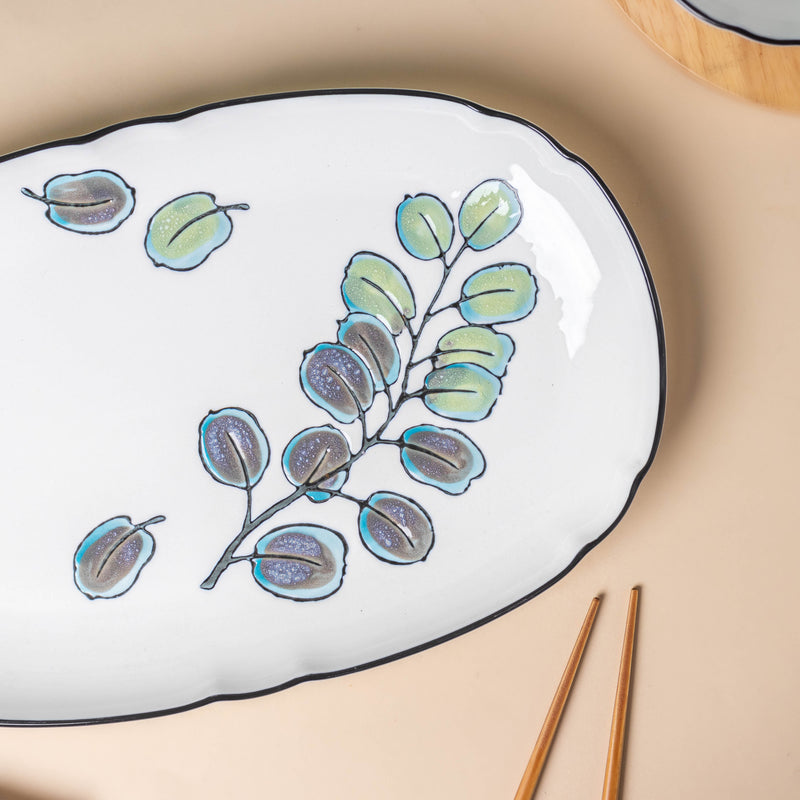 Aspen Leaves Long Platter 12 Inch - Ceramic platter, serving platter, fruit platter | Plates for dining table & home decor
