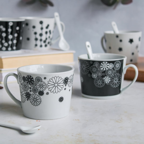 Black and White Cup Set- Tea cup, coffee cup, cup for tea | Cups and Mugs for Office Table & Home Decoration