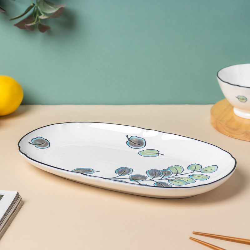 Aspen Leaves Long Platter 12 Inch - Ceramic platter, serving platter, fruit platter | Plates for dining table & home decor