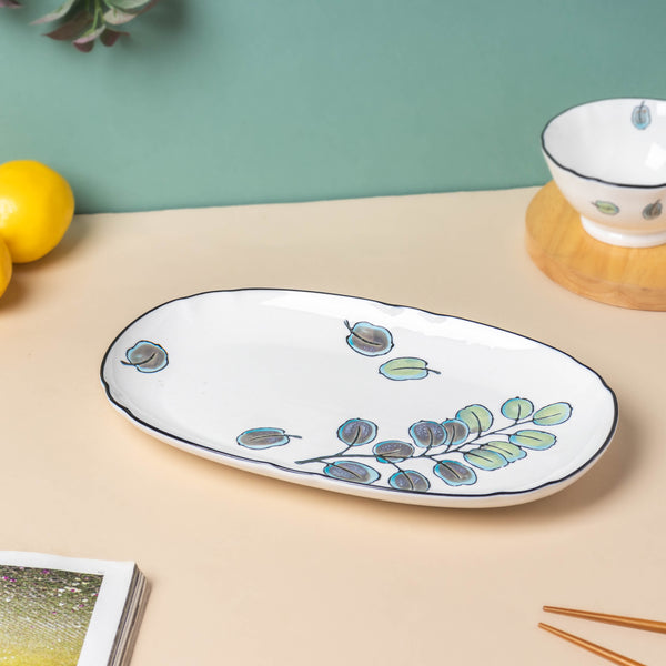 Aspen Leaves Long Platter 12 Inch - Ceramic platter, serving platter, fruit platter | Plates for dining table & home decor