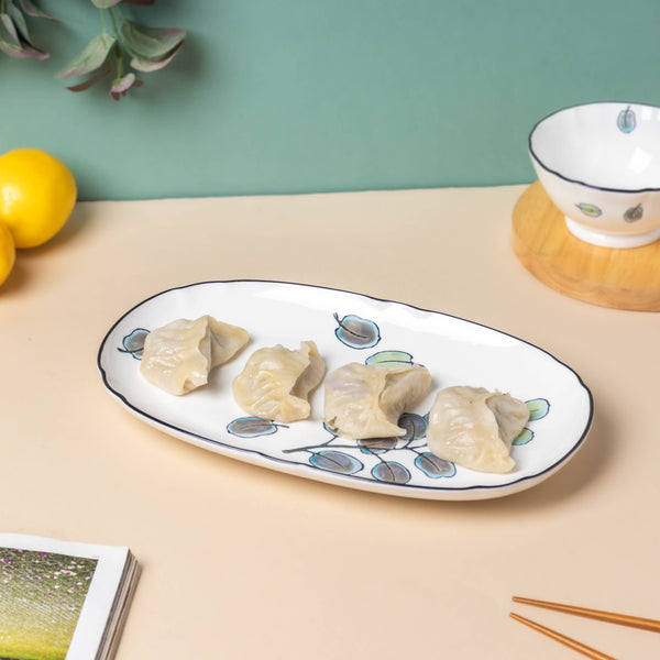 Aspen Leaves Long Platter 12 Inch - Ceramic platter, serving platter, fruit platter | Plates for dining table & home decor