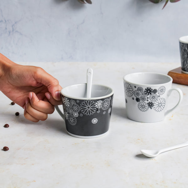 Black and White Cup Set- Tea cup, coffee cup, cup for tea | Cups and Mugs for Office Table & Home Decoration