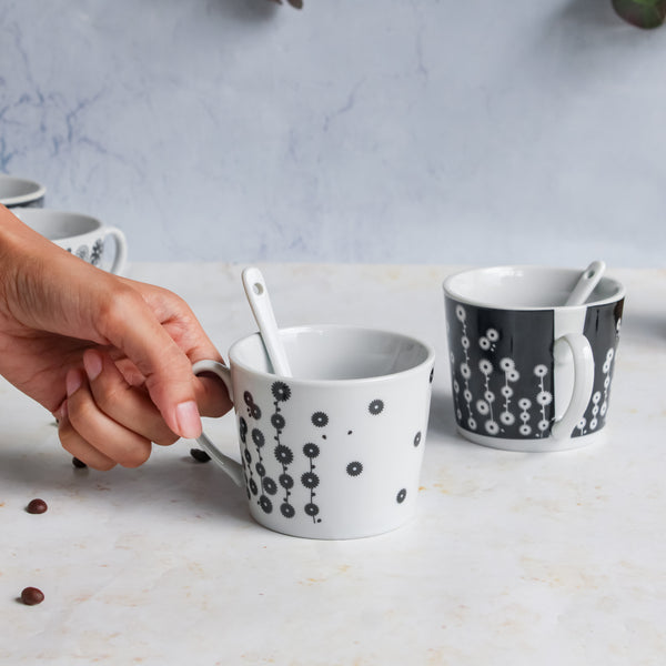 Black and White Cup Set- Tea cup, coffee cup, cup for tea | Cups and Mugs for Office Table & Home Decoration