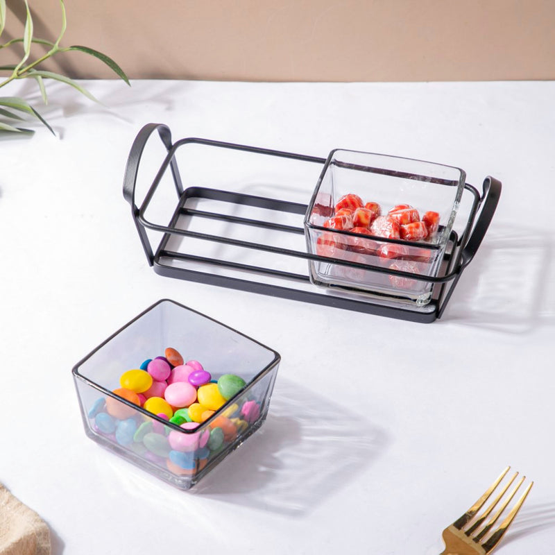 Clear Glass Bowl With Tray Set Of 3 200ml - Bowls, serving bowls, small glass bowls, snack serving bowls, section bowls, fancy serving bowls, small serving bowls | Bowls for dining table & home decor