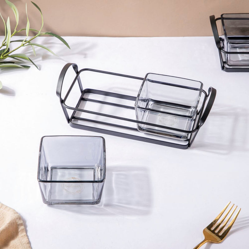 Clear Glass Bowl With Tray Set Of 3 200ml - Bowls, serving bowls, small glass bowls, snack serving bowls, section bowls, fancy serving bowls, small serving bowls | Bowls for dining table & home decor