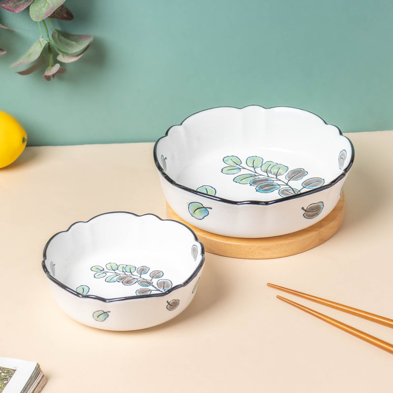 Green Aspen Leaves Serving Bowl 7.5 Inch - Bowl, ceramic bowl, serving bowls, noodle bowl, salad bowls, bowl for snacks, large serving bowl | Bowls for dining table & home decor