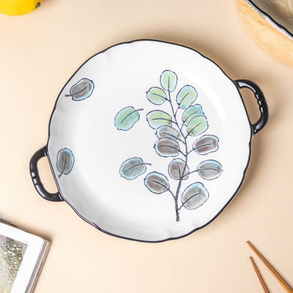 Aspen Leaves Plate With Handles 8.5 Inch