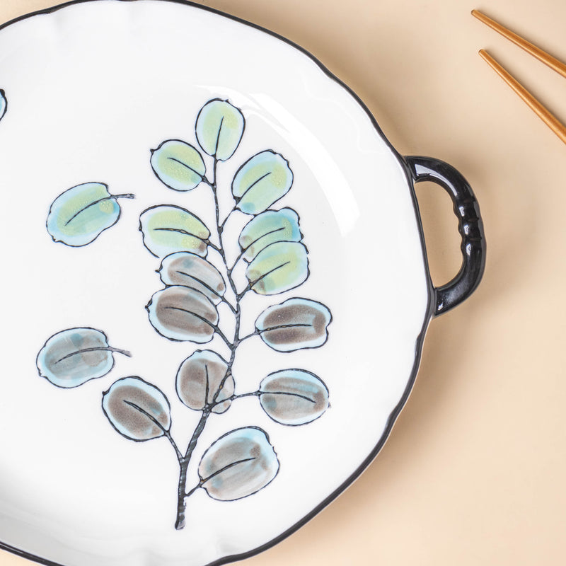 Aspen Leaves Plate With Handles 8.5 Inch - Ceramic platter, serving platter, fruit platter | Plates for dining table & home decor