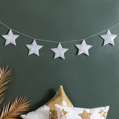 Festive Shimmery Star Bunting Silver 98 Inch - Festive Shimmery Star Bunting, Silver Star Bunting, Decorative Star Garland, Shimmery Silver Decor