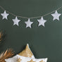 Festive Shimmery Star Bunting Silver 98 Inch - Festive Shimmery Star Bunting, Silver Star Bunting, Decorative Star Garland, Shimmery Silver Decor