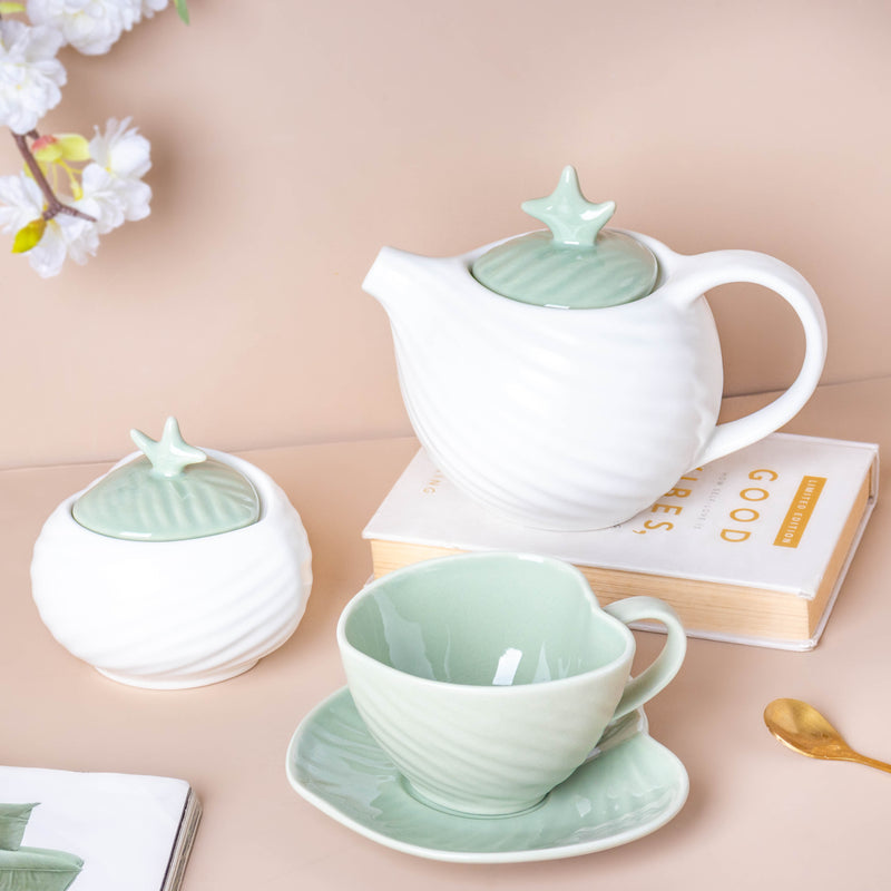 Taro Leaf White Jar With Lid - Jar