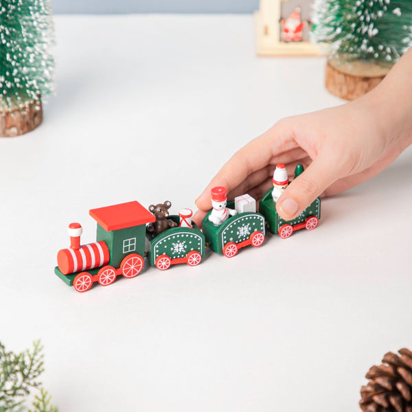 Christmas Wooden Train Decor Green - Showpiece | Home decor item | Room decoration item