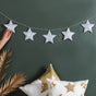 Festive Shimmery Star Bunting Silver 98 Inch - Festive Shimmery Star Bunting, Silver Star Bunting, Decorative Star Garland, Shimmery Silver Decor