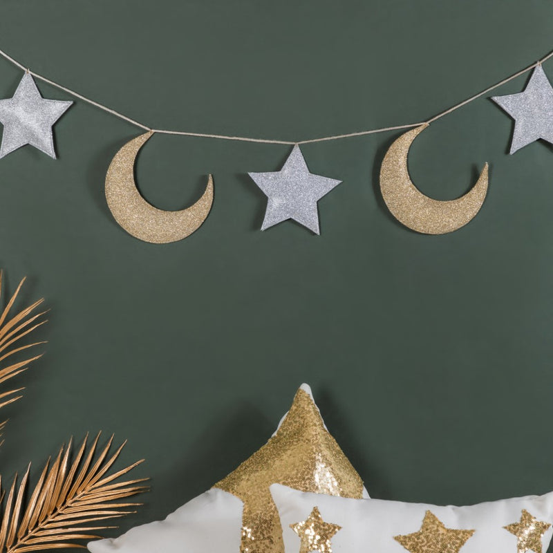 Festive Star And Moon Bunting 98 Inch- Festive Star and Moon Bunting, Decorative Bunting, Star and Moon Decor, Festive Wall Hanging