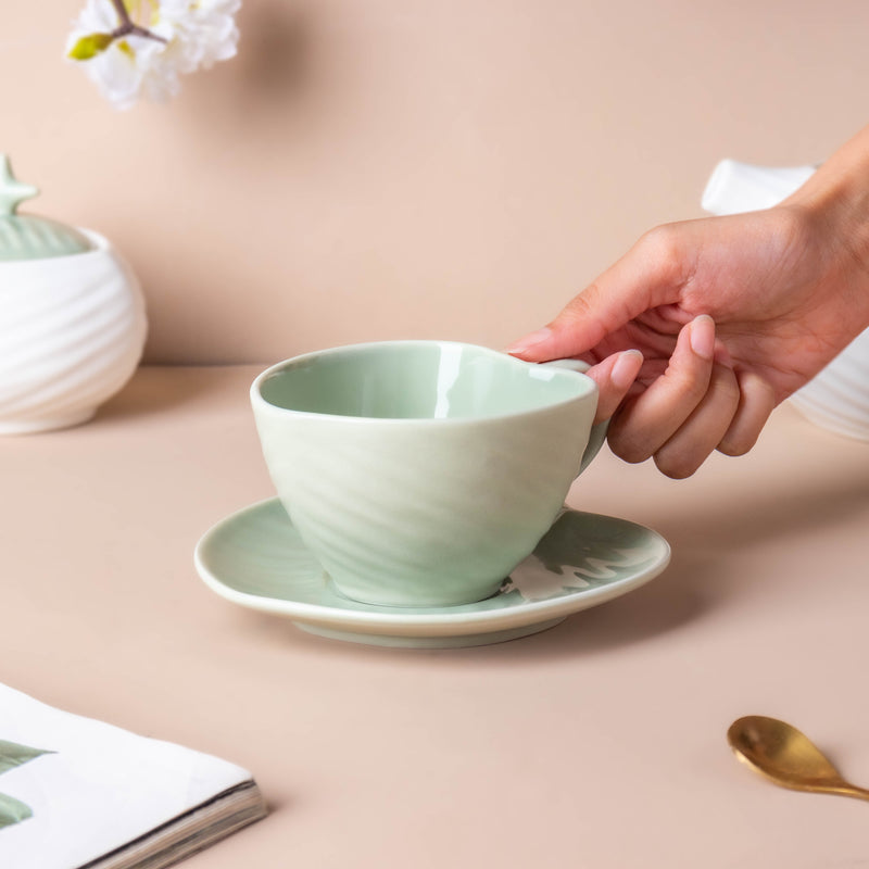 Taro Leaf Green Cup and Saucer- Tea cup, coffee cup, cup for tea | Cups and Mugs for Office Table & Home Decoration