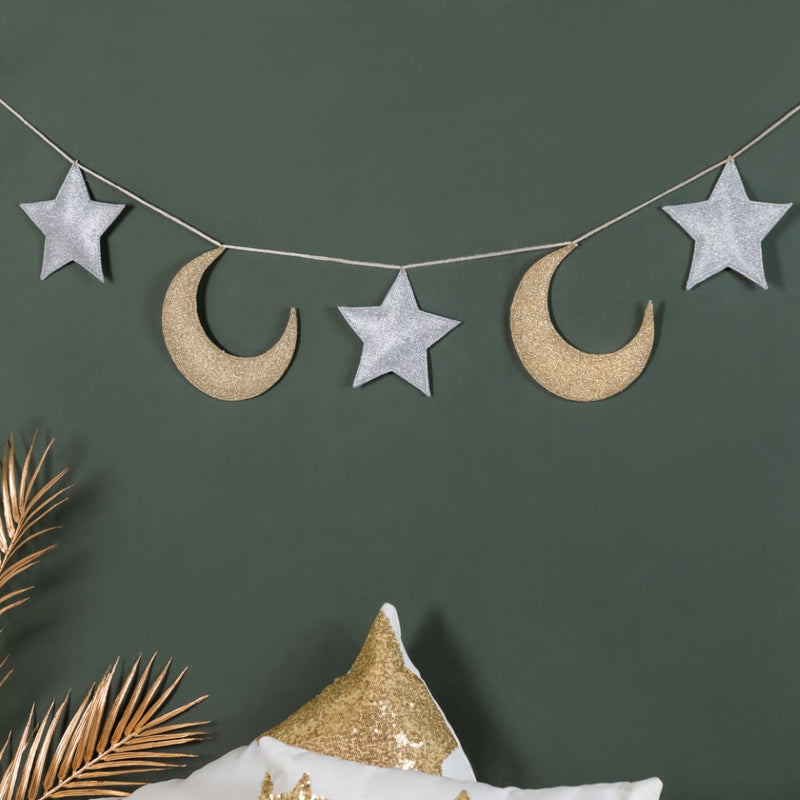 Festive Star And Moon Bunting 98 Inch- Festive Star and Moon Bunting, Decorative Bunting, Star and Moon Decor, Festive Wall Hanging