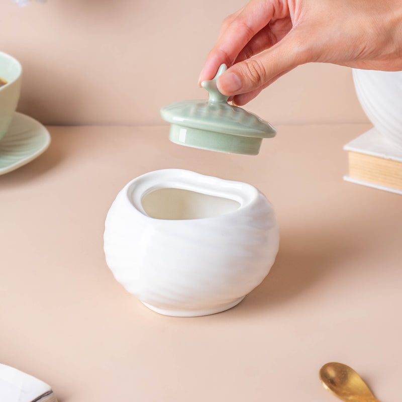 Taro Leaf White Jar With Lid - Jar