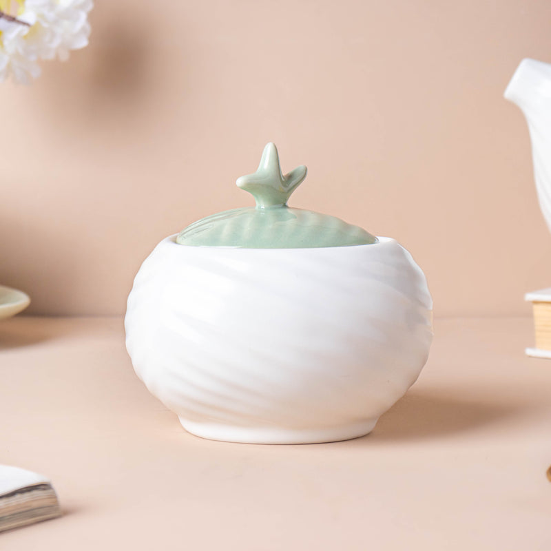 Taro Leaf White Jar With Lid - Jar