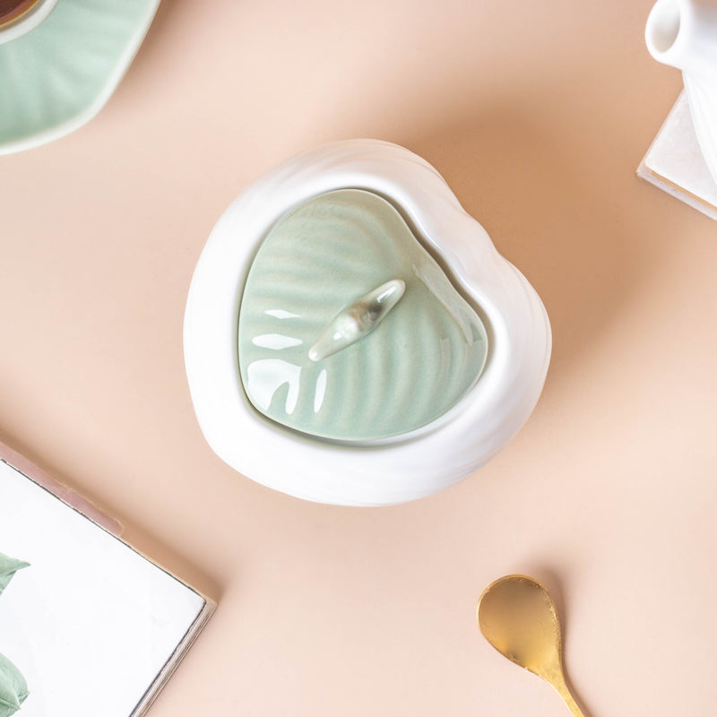 Taro Leaf White Jar With Lid - Jar