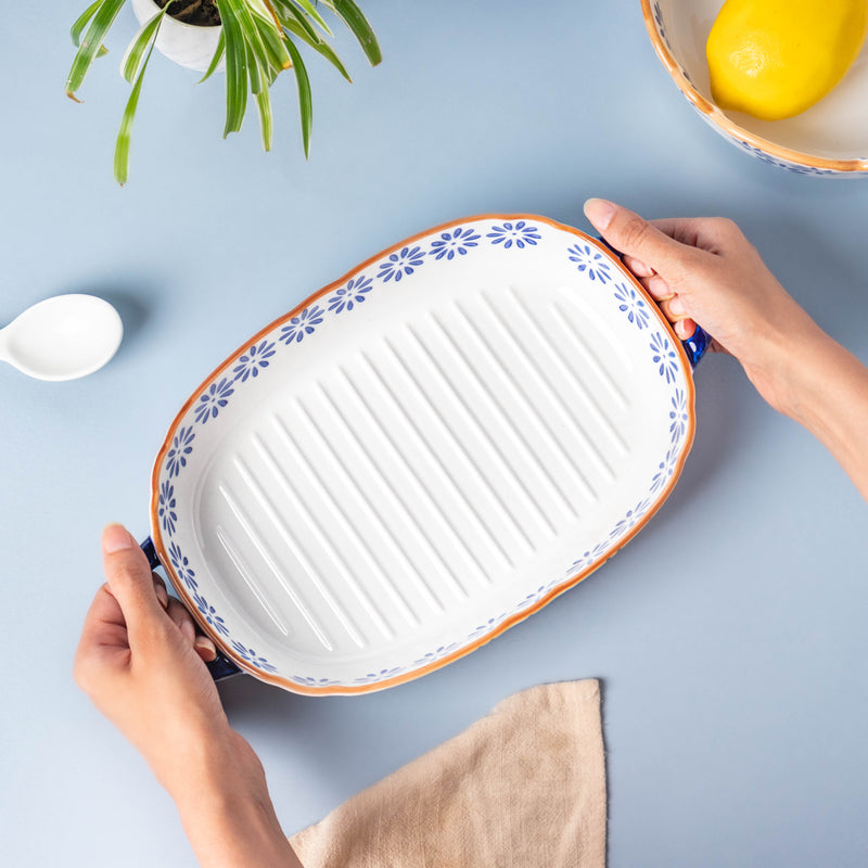 Blue Daisy Baking Bowl 10 Inch Large - Baking Dish