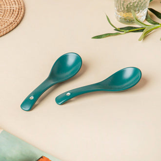 Ceramic Soup Spoon Dark Green Set of 2