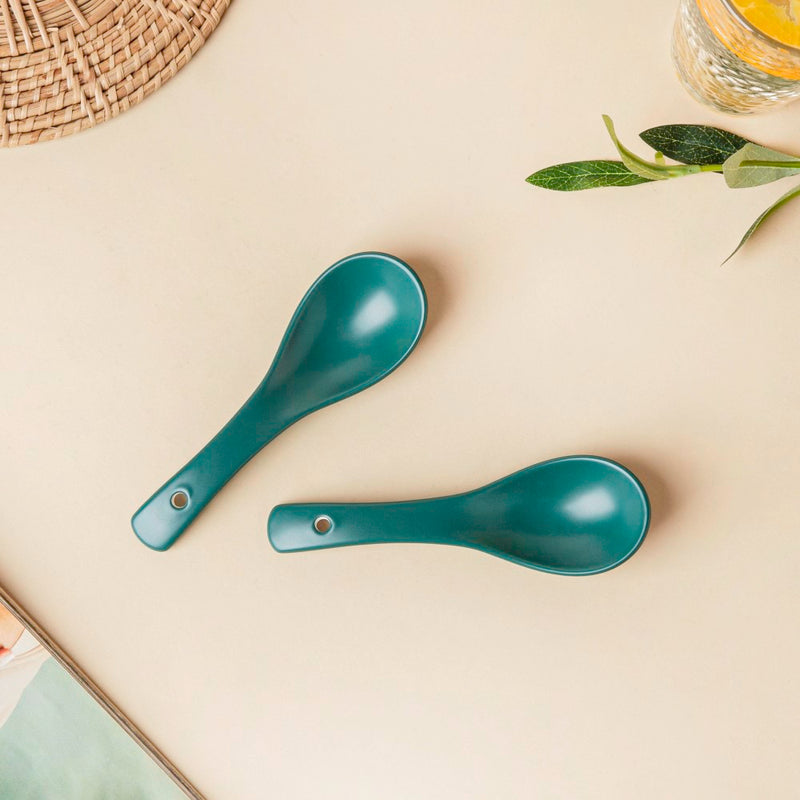 Ceramic Soup Spoon Dark Green Set of 2
