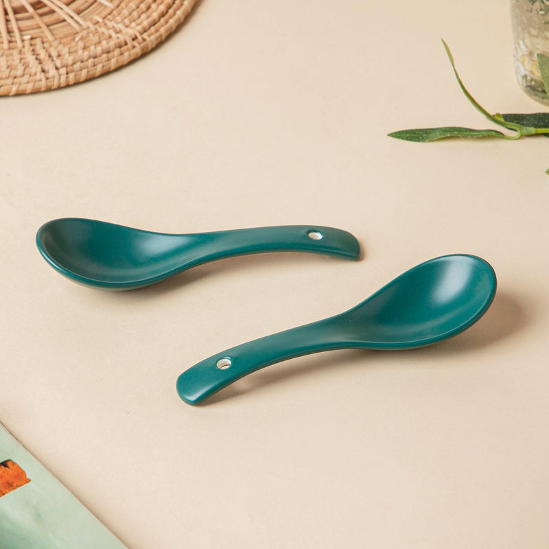 Ceramic Soup Spoon Dark Green Set of 2