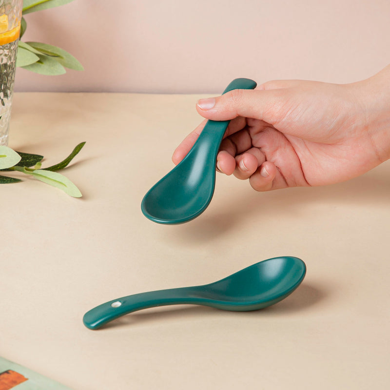 Ceramic Soup Spoon Dark Green Set of 2