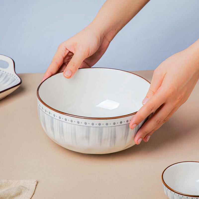 Dainty Patterned Serving Bowl 7.5 Inch 1200 ml - Bowl, ceramic bowl, serving bowls, noodle bowl, salad bowls, bowl for snacks, large serving bowl | Bowls for dining table & home decor