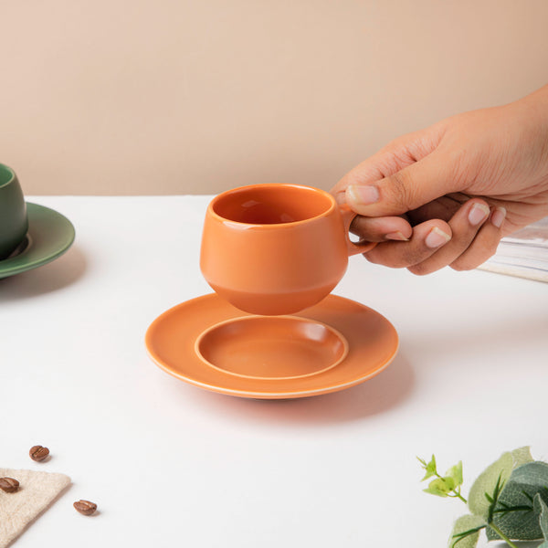 Earthy Clay Cup And Saucer Set Of 6 Sage Green 100ml