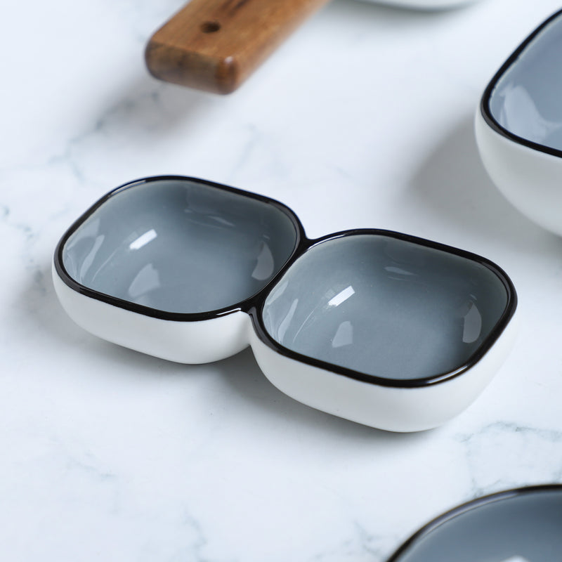Grey 2 Part Bowl - Bowl, ceramic bowl, dip bowls, chutney bowl, dip bowls ceramic | Bowls for dining table & home decor 
