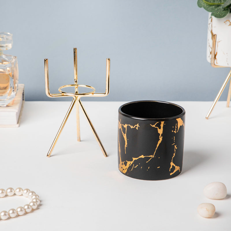 Cacti Frame Marble Ceramic Planter Black - Indoor planters and flower pots | Home decor items
