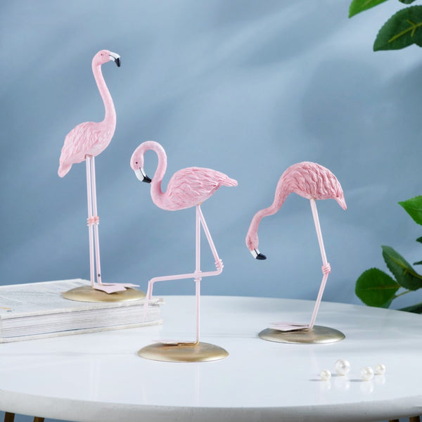 Flamingo Resin Decor Showpiece Pink Set Of 3 | Nestasia