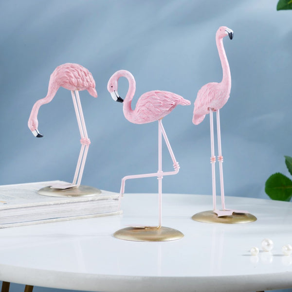 Flamingo Resin Decor Showpiece Pink Set Of 3 - Showpiece | Home decor item | Room decoration item