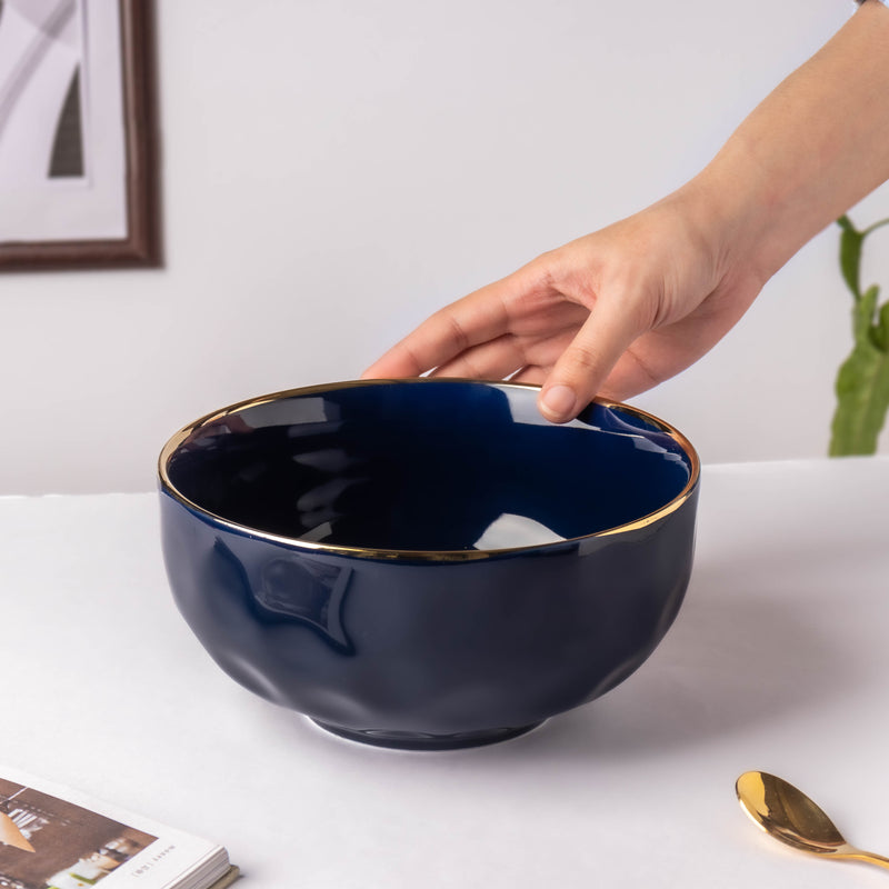 Midnight Blue Serving Bowl 8 Inch - Bowl, ceramic bowl, serving bowls, noodle bowl, salad bowls, bowl for snacks, large serving bowl | Bowls for dining table & home decor